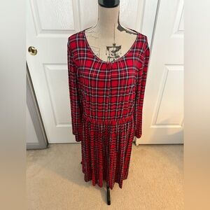 Draper James Red and Black Plaid Long Sleeve Fit and Flare Dress